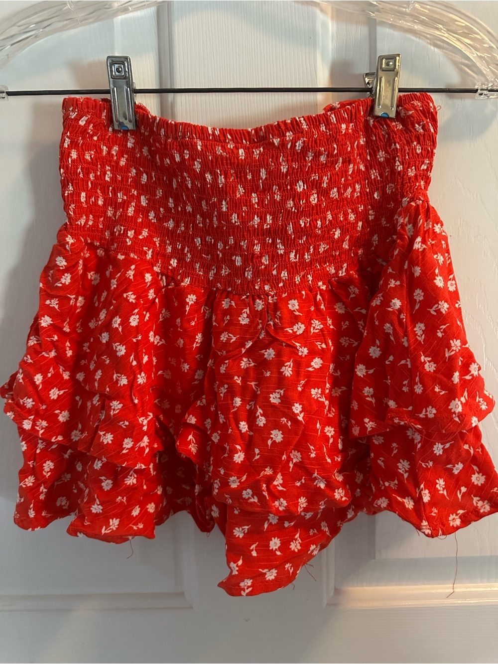 Girl’s Red Floral Smocked Skort